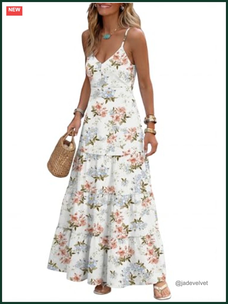 Women's Gingham Smocked Maxi Dress With Pockets Spaghetti Strap V-Neck A-Line